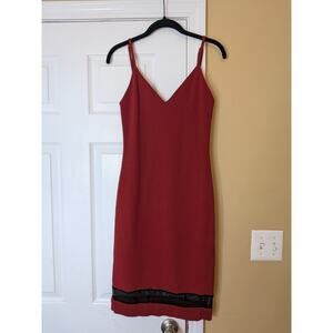 Alice + Olivia Red Slip Dress Black Mesh Trim Mini Size Small Minimalist Chic